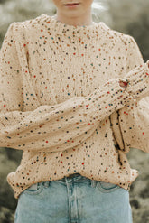 Dotted Popcorn Puff Sleeve Sweater