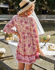 Fashion V neck Vest Print Off shoulder Half sleeve Shift Dresses
