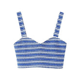 Dark Blue & White Striped Knit Crochet Crop Tank Top