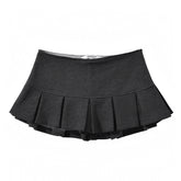 Dark Grey Pleated Low Rise Mini Micro Skirt