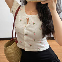 Pink Flower Front Button Tee