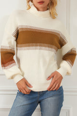 Colorblock Turtleneck Long Sleeve Sweater