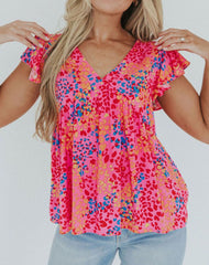 Colorful Leopard Print Flutter Sleeve Top