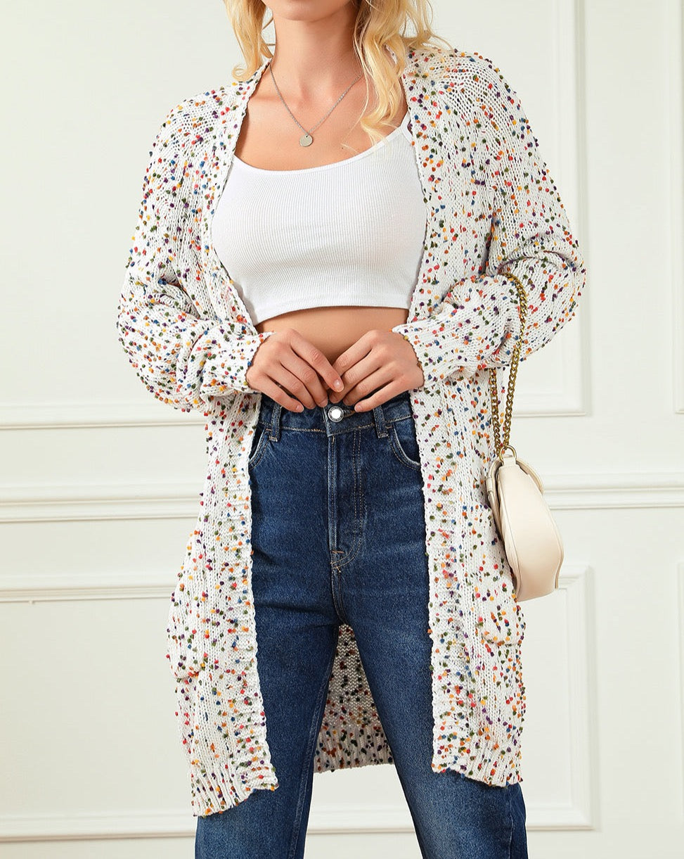 Dotted Popcorn Open Front Cardigan