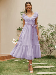 Dreamy Dobby Mesh Dress with Ruffle Trim and Belt