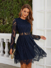 Elegant and Sophisticated with Sheer Insert Scallop Trim Lace Dress