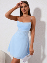 Sparkling Sophistication: Rhinestone Ruched Cami Dress