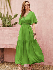 Lace Ruffle A-Line Dress: A Solid Contrast for Your Wardrobe