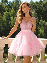 Sparkle and Shine: Contrast Sequin Ruffle Hem Mesh Dress