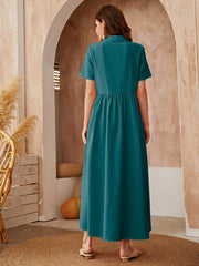 Effortless Elegance: Purple Stand Collar Short Sleeve Long Dress - Perfect for Your Vacation