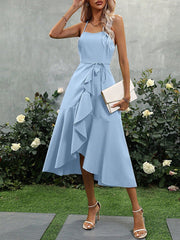 Sweet and Chic: Ruffle Trim Wrap Hem Belted Cami Dress