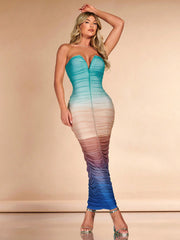 Radiant Ombre Ruched Tube Bodycon Dress: The Ultimate Statement Piece