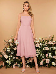 Pink Enchantment: Solid Tie-Back Cami Bridesmaid Dress