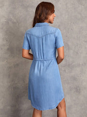 Effortlessly Chic: Women's Drawstring Waist Button Front Dress