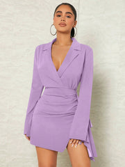 Elegance Redefined: Lapel Collar Ruched Split Hem Dress