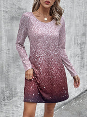 Enchanting Ombre: Round Neck Long Sleeve Dress