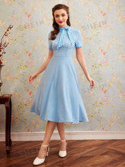 Chic Tie-Neck Short Sleeve Dress: Effortlessly Elegant