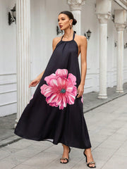 Exquisite Blooms: Women's Floral Print Halter Neck Dress