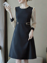 Chic and Elegant: Color Block Long Sleeve Dress with Button Decoration