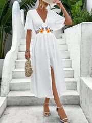 Floral Enchantment: Women's High Waist Ruffle Short Sleeve Dress