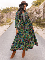 Enchanted Bloom Women's Printed Lantern Sleeve Dress: A V-Neck Stunner