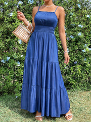 Chic and Flirty: Women's Solid Color Ruffled Hem Spaghetti Strap Dress