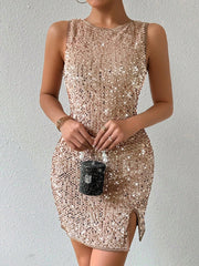 Shine Bright in the Women's Sparkly Backless Split Bodycon Dress
