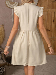 Floral Delight: Women's Embroidered Patchwork Lace Flutter Sleeve Dress