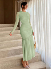 Patchwork Perfection: Aloruh Mesh Pleated Dress