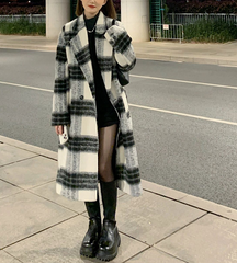 Shawl Collar Long Plaid Coat