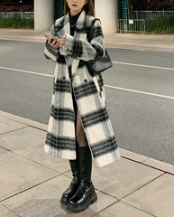 Shawl Collar Long Plaid Coat