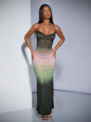 Mermaid Dreams: Women's Ombre Fish Tail Mesh Sheer Backless Cami Dress