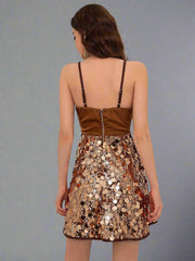 Sparkling Belle: Sequin Patchwork A-Line Bridesmaid Dress