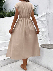 Summer Chic: Solid Color Front Button Side Slit Maxi Dress