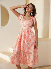 Floral Bliss: Vacation Beach Cami Strap Maxi Dress with Bowknot Detail