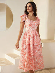 Floral Bliss: Vacation Beach Cami Strap Maxi Dress with Bowknot Detail