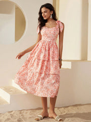 Floral Bliss: Vacation Beach Cami Strap Maxi Dress with Bowknot Detail