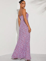 Summer Blooms: Floral Print Lace Panel Maxi Cami Dress