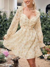 Chic and Floral: Long Sleeve Embroidered Dress with Waist Tie for Women