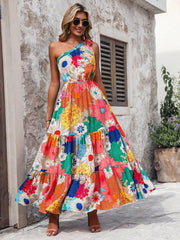 Spring Fling: Floral Print Asymmetric Collar Dress