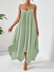 Mint Green Essence: Simple Solid Color Casual Loose Summer Dress With Asymmetric Hemline