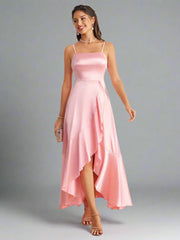 Chic and Sophisticated: Asymmetric Hem Halter Bridesmaid Dress