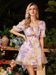 Frenchy Floral Fantasy: Women's Puff Sleeve Summer Dress