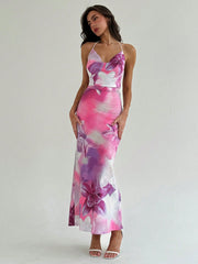 Floral Elegance: Stunning Cowl Neck Backless Dress