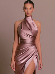 Stunning Sleeveless V-Neck Party Dress: Slay with a Halter Neckline
