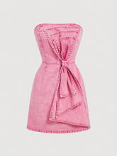 Bowknot Pink Denim Mini Dress: Sassy Summer Style for Country Concerts and Mother's Day