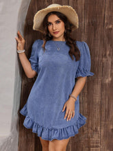 Chic and Trendy: Plus Size Denim Dress with Lace Trimmed Puff Sleeves