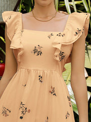 Frenchy Floral Fantasy: Women's Plant Printed Elegant Vacation Dress