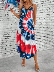 Show Your Patriotism in Style with the American Flag Printed Cami Dress - Perfect for Independence Day!