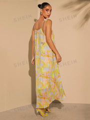 Stylish Summer Vibes: Pleated Print Tie-Strap Dress